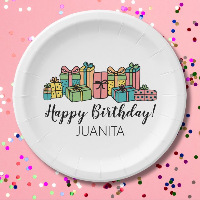 Any Age Colourful Happy Birthday Paper Plate (Cute Modern Fun Colorful Happy Birthday Paper Plates)