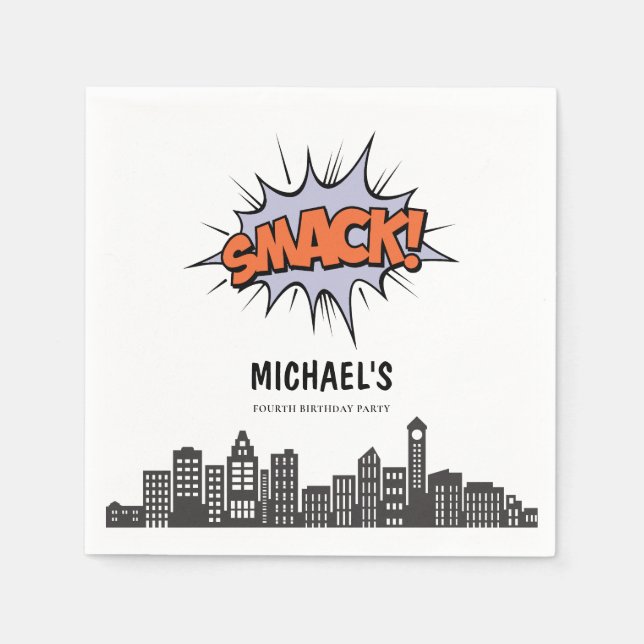 Any Age Comics Book Superhero Birthday Napkin (Front)