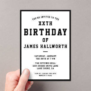 ANY AGE Cool Birthday Invitation Black & White