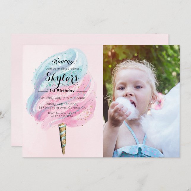 ANY AGE - Cotton Candy Birthday Invitation (Front/Back)