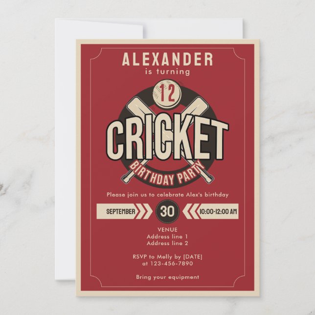 Any Age Cricket Ball Game Match Birthday Party  Invitation (Front)