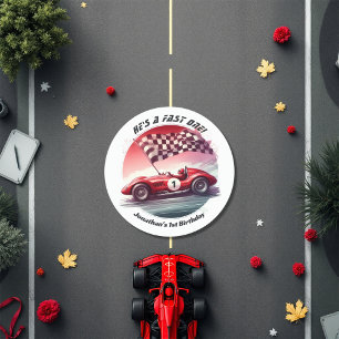 Any Age Customisable Race Car Birthday Party Classic Round Sticker