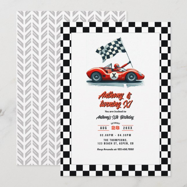 Any Age Customisable Race Car Birthday Party Invitation (Front/Back)
