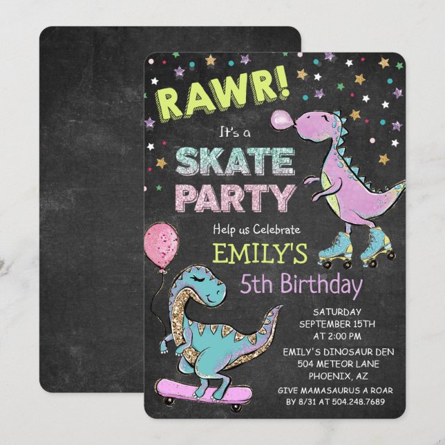 ANY AGE - Cute Dinosaur Birthday Invitation (Front/Back)