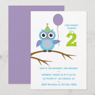 Any Age Cute Owl Baby or Toddler Boys Birthday Invitation