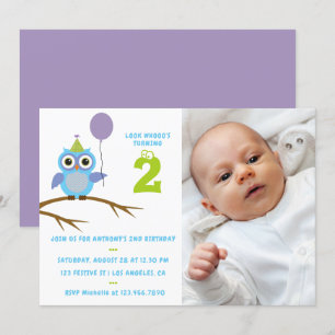 Any Age Cute Owl Baby or Toddler Boys Birthday Invitation