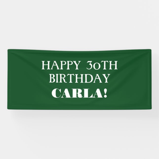 Any Age Dark Green White Happy Birthday Banner (Horizontal)