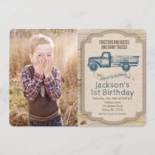ANY AGE  Deer Truck Photo Birthday Invitation