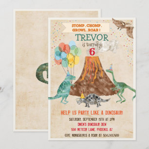 ANY AGE - Dinosaur Volcano Birthday Invitation