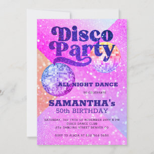 Any age disco dance birthday party  invitation