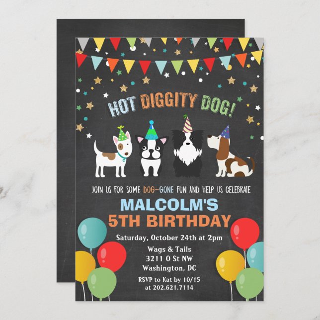 ANY AGE - Dog Puppy Birthday Chalk Invitation (Front/Back)
