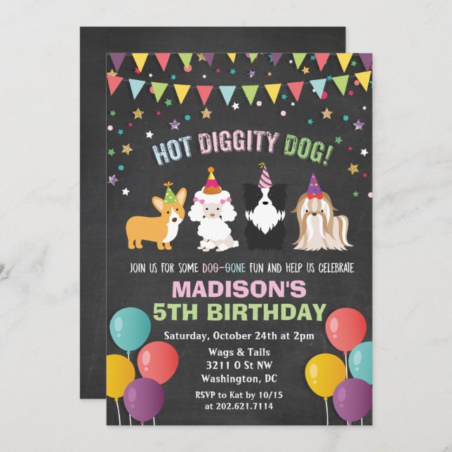 ANY AGE - Dog Puppy Birthday Chalk Invitation (Front/Back)