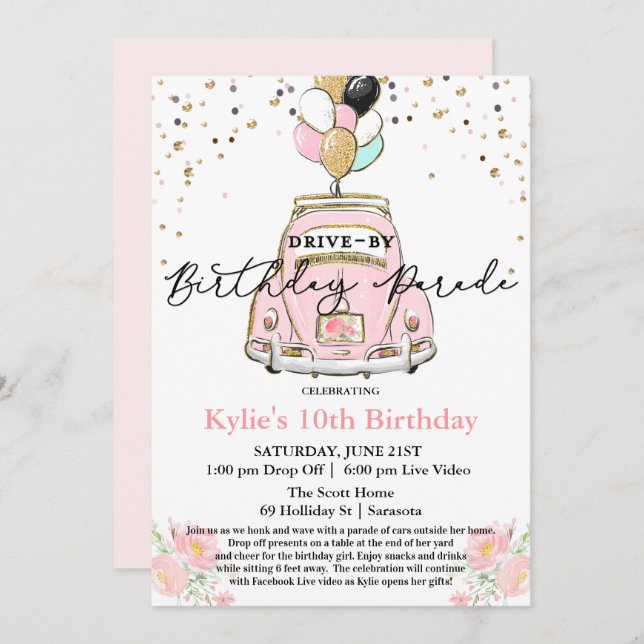 ANY AGE - Drive By Birthday Party Invitation (Front/Back)