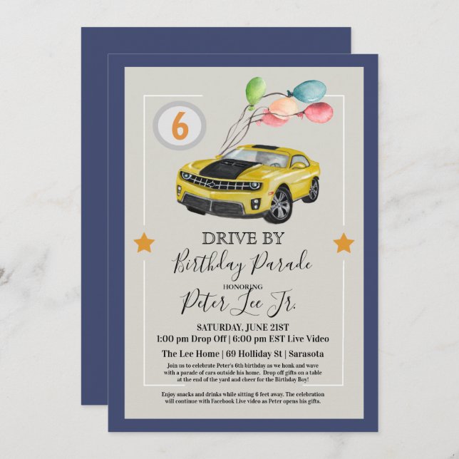 ANY AGE - Drive By Virtual Boy Birthday Party Invitation (Front/Back)