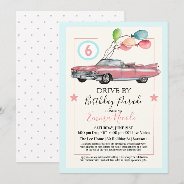 ANY AGE - Drive By Virtual Girl Birthday Party Invitation (Front/Back)