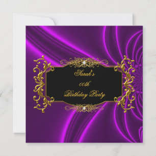 Any Age Elegant Birthday Party Black Gold Purple Invitation