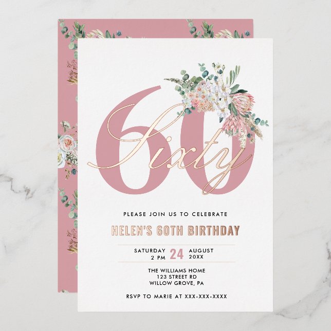 Any Age Elegant Modern Dusty Rose Floral  (Front/Back)