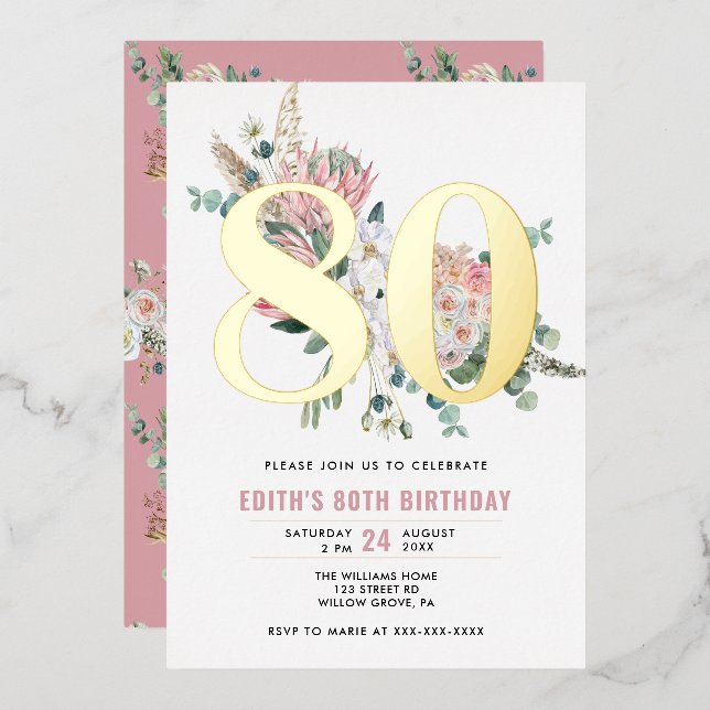 Any Age Elegant Modern Dusty Rose Floral (Front/Back)