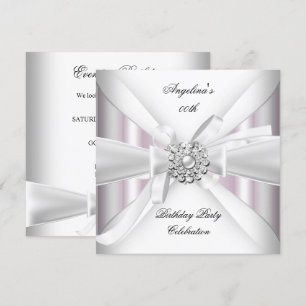 Any Age Elegant Pink White Silver Birthday Party Invitation