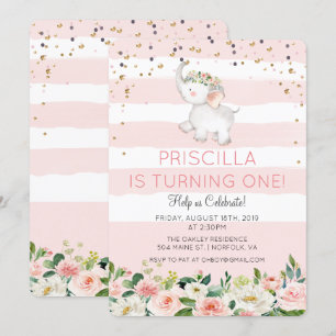 ANY AGE - Elephant Girl Birthday Invitation