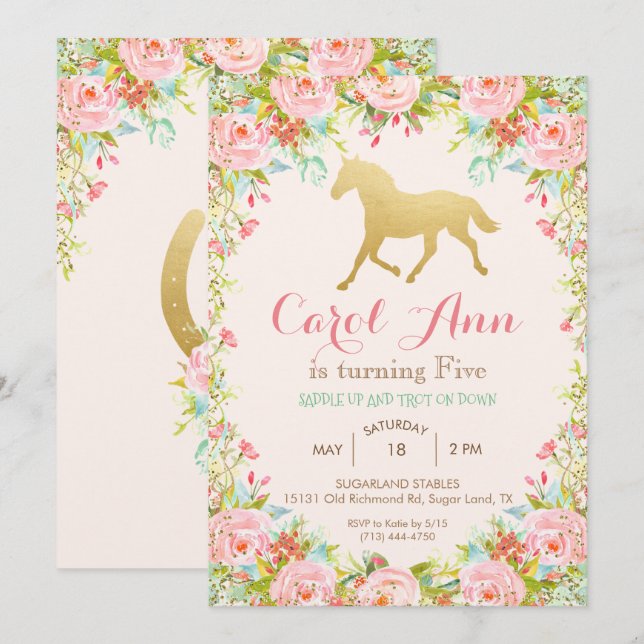 ANY AGE/EVENT - Horse Floral Invitation (Front/Back)