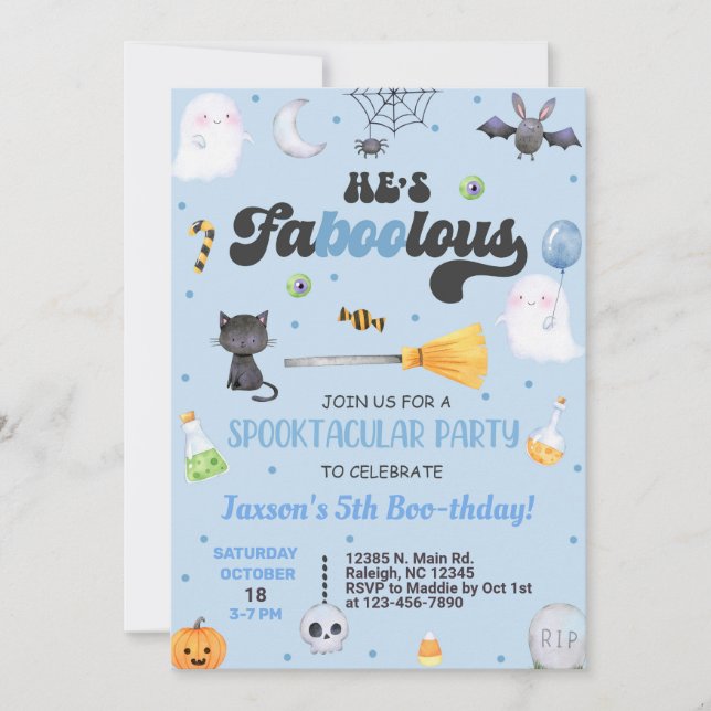 ANY AGE fa-boo-lous Halloween boy boo-thday invite (Front)