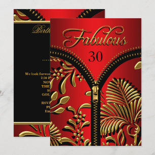 Any Age Fabulous Royal Red Gold Black Birthday Invitation