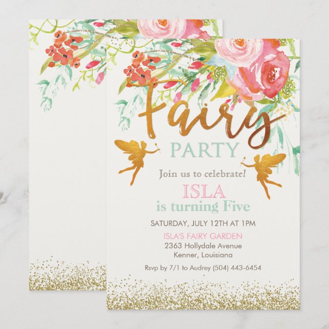 ANY AGE - Fairy Party Birthday Invitation (Front/Back)