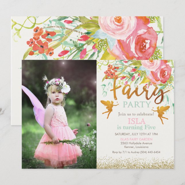 ANY AGE - Fairy Party Birthday Invitation (Front/Back)
