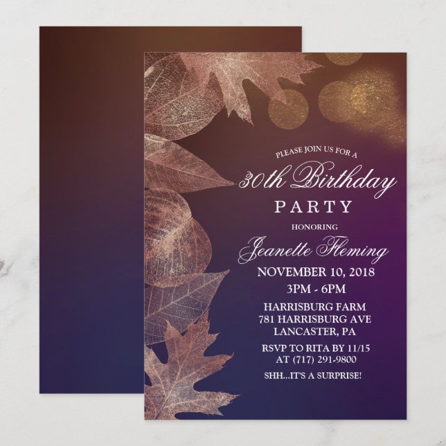 ANY AGE - Fall Leaves Birthday Invitation (Front/Back)
