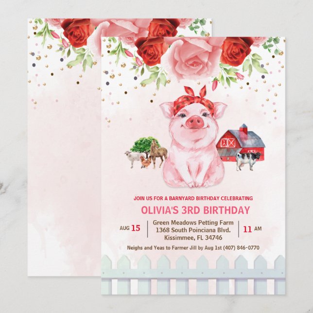 ANY AGE - Farm Animal Barnyard Birthday Invitation (Front/Back)