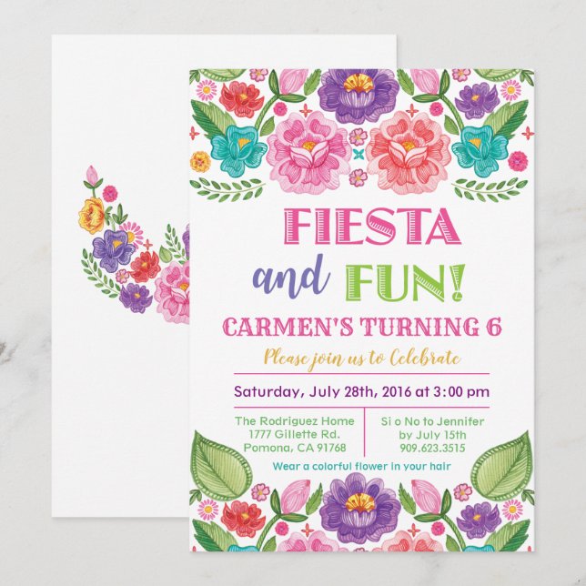ANY AGE - Fiesta Floral Birthday Invitation (Front/Back)