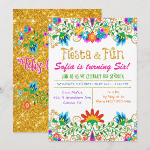 ANY AGE - Fiesta Floral Glitter Birthday Card