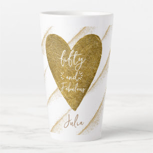Any Age Fifty 50 & Fabulous Gold Glitter Heart Latte Mug