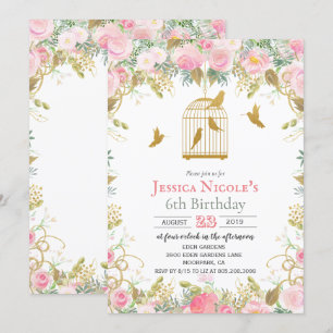 ANY AGE - Floral Birdcage Girl Birthday Invitation