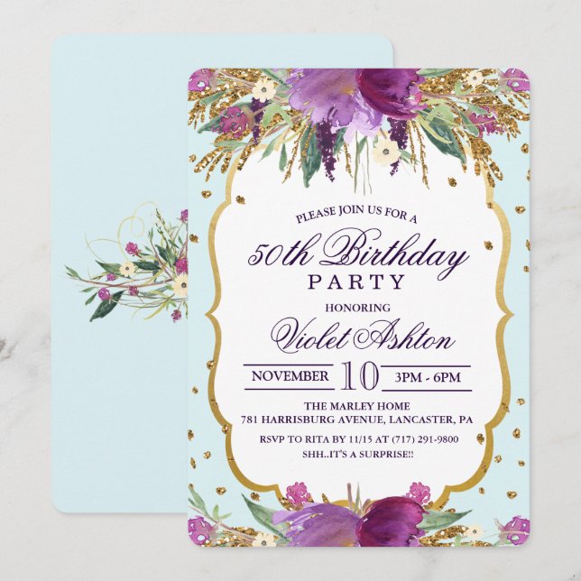 ANY AGE - Floral Birthday Party Invitation (Front/Back)