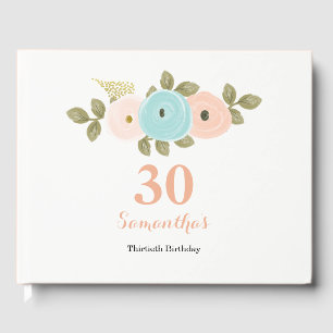 Any Age Floral Peach Teal 30th Birthday Party Guest Book