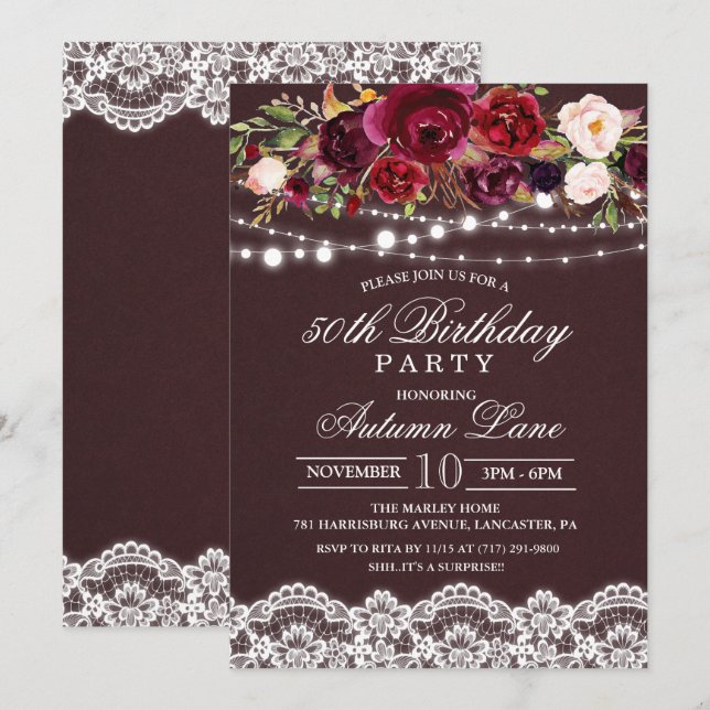ANY AGE - Floral Rustic Birthday Party Invitation (Front/Back)