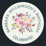 Any Age Floral Special Friend Birthday Party  Classic Round Sticker<br><div class="desc">Beautiful birthday party invitation envelope sticker for a special friend; lovely to look out with watercolor flowers and a soft textured background. Gentle, colourful and cheerful -- it will be much appreciated. Much to personalise on this invitation and it will be appropriate for any age with a simple change of...</div>