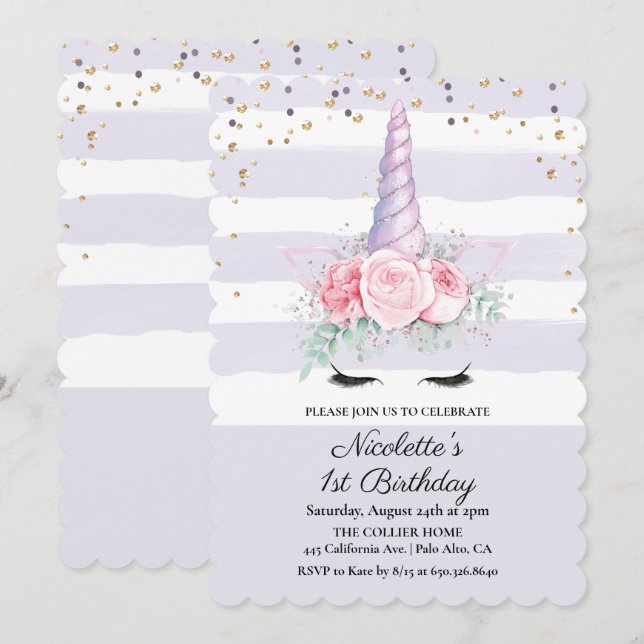 ANY AGE - Floral Unicorn Birthday Invitation (Front/Back)