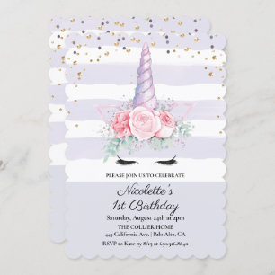 ANY AGE - Floral Unicorn Birthday Invitation