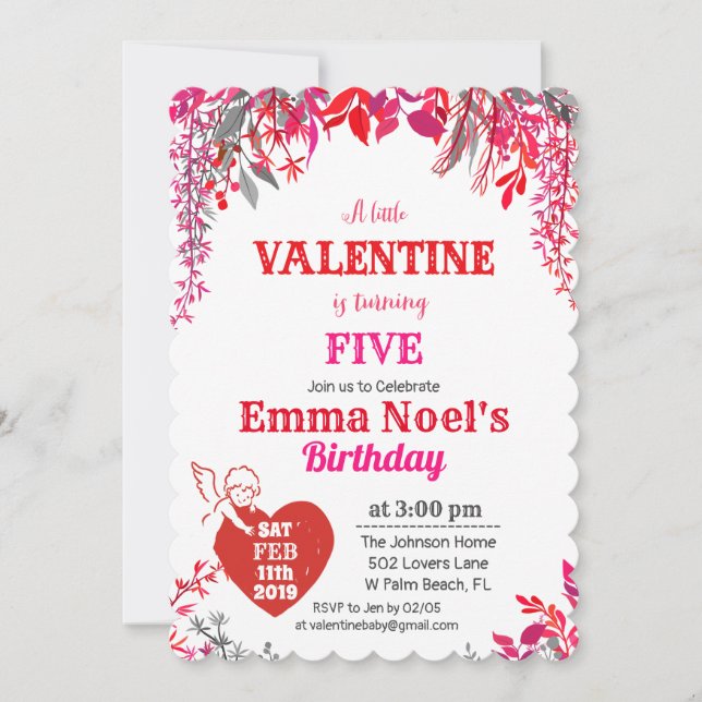 ANY AGE Floral Valentine's Day Birthday Invitation (Front)
