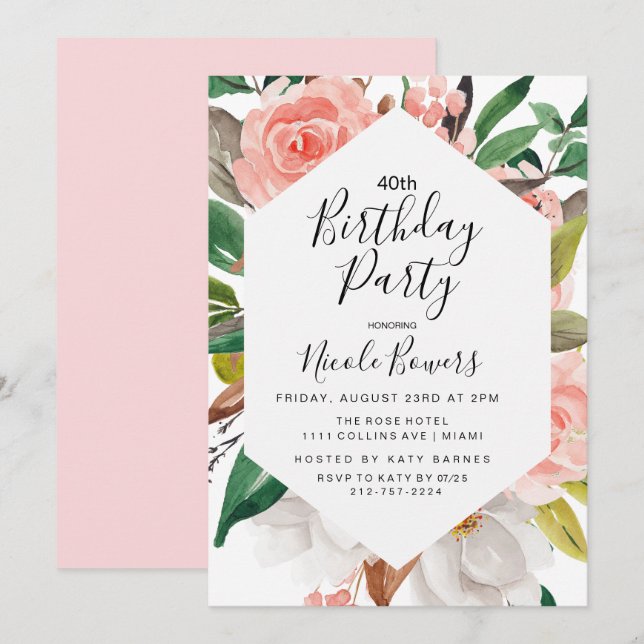 ANY AGE - Floral Watercolor Birthday Invitation (Front/Back)