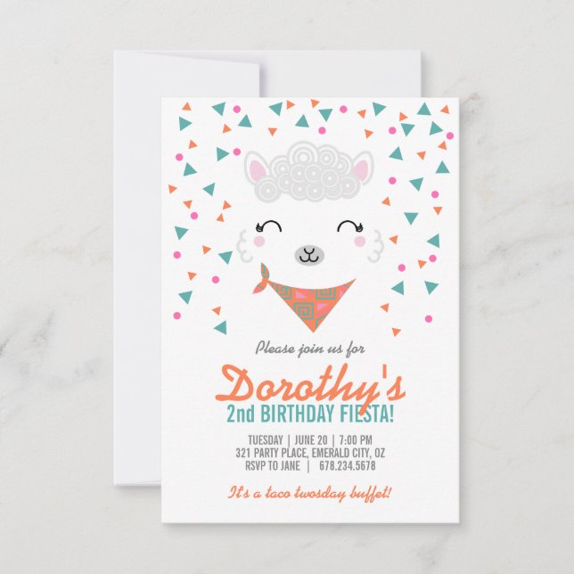 any age girl BIRTHDAY FIESTA alpaca llama Invitation (Front)