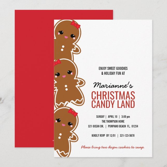 ANY AGE girl CHRISTMAS GINGERBREAD candyland party Invitation (Front/Back)