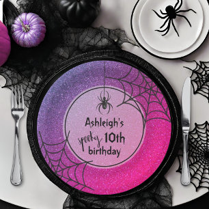ANY AGE Glitter Glam Spider Halloween Birthday Paper Plate