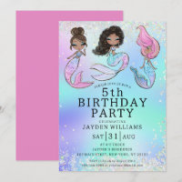 Any Age Glitter Mermaid Black Hair Girl Birthday