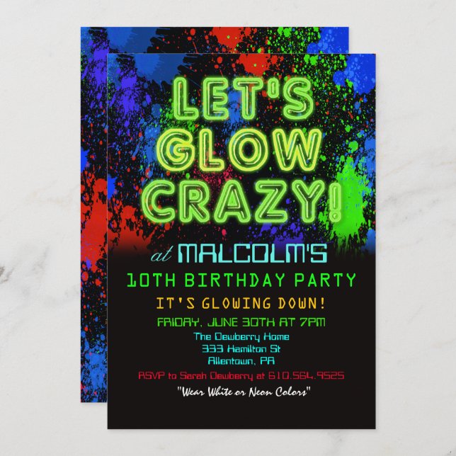 ANY AGE - Glow Party Birthday Invitation (Front/Back)