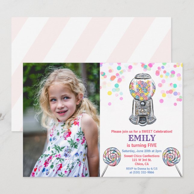 ANY AGE - Gumball Candy Sweet Birthday Invitation (Front/Back)