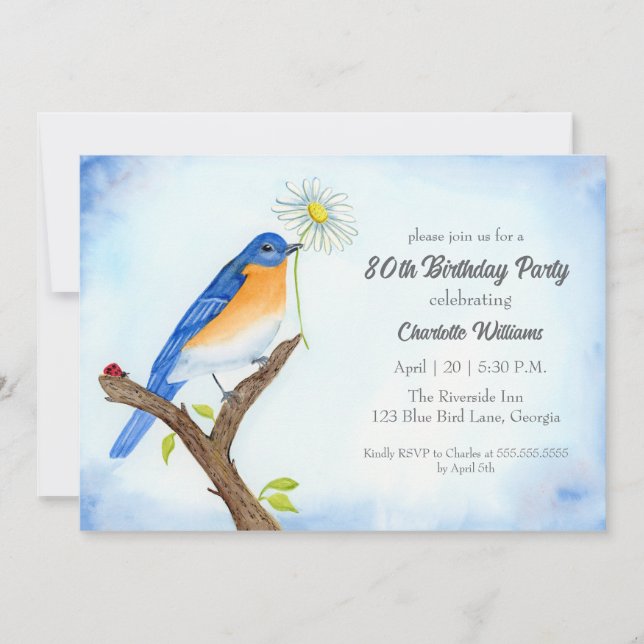 Any Age Happy April Birthday with Bluebird Invitation (Front)